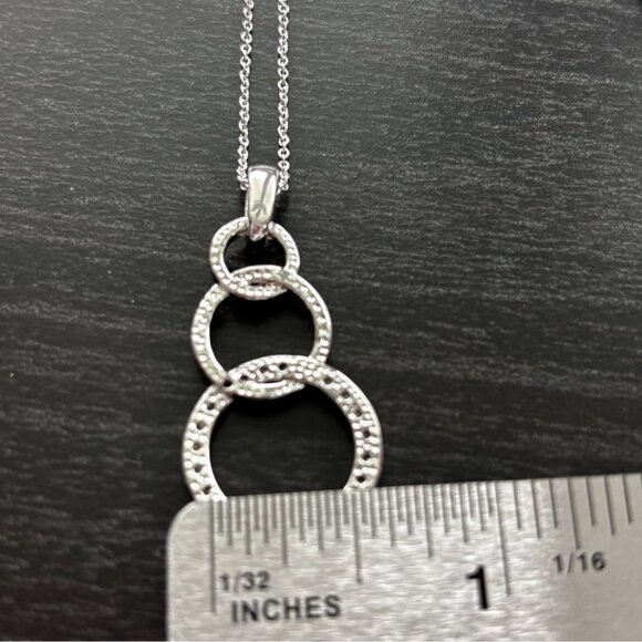 Silver Tone Double Circle Pendant Necklace With Adjustable Chain - Picture 6 of 6